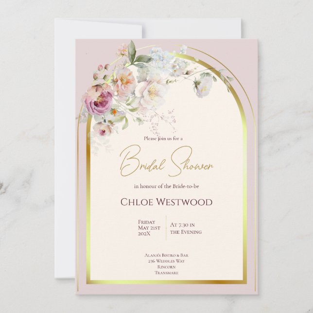 Convite Chá de panela Pastel Florals (Frente)