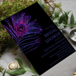 Convite Chá de panela Pavock Feather Glitter Roxo
