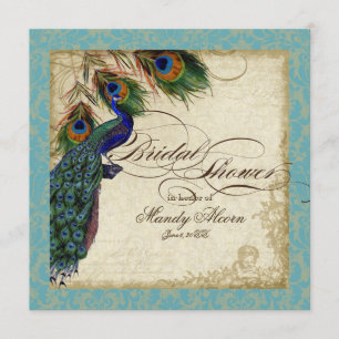 Convite Chá de panela Peacock & Feathers Convide Azul Aqu