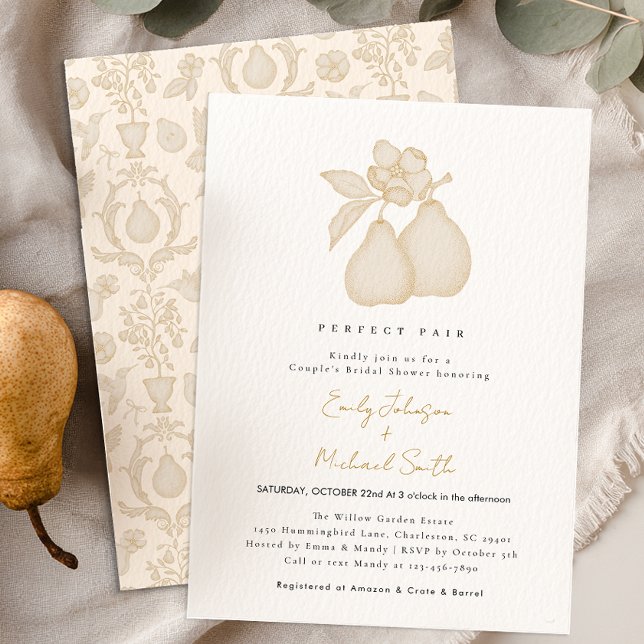 Convite Chá de panela Perfeito | Damasco do País Francês (Perfect Pear Invite)