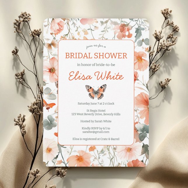 Convite Chá de panela PERSONALIZADO De Aquarela De Borbole (Butterfly Meadow Watercolor Bridal Shower CUSTOM Invitation
)