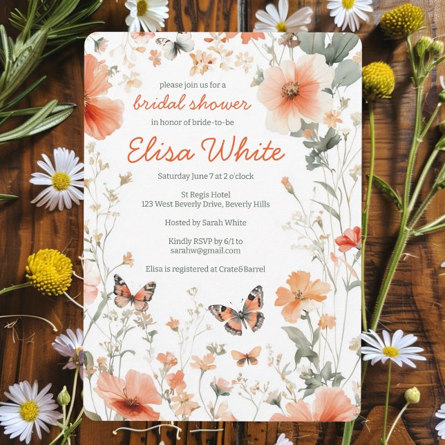 Convite Chá de panela PERSONALIZADO De Aquarela De Borbole (Butterfly Meadow Watercolor Bridal Shower CUSTOM Invitation
)