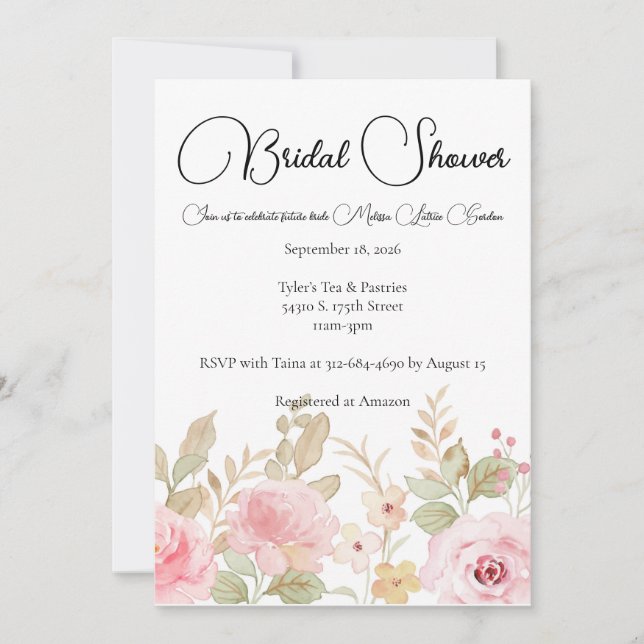 Convite Chá de panela Personalizado de Casamento Floral El (Frente)