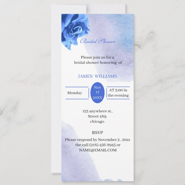 Convite Chá de panela Personalizado de Flor Azul Elegante (Frente)