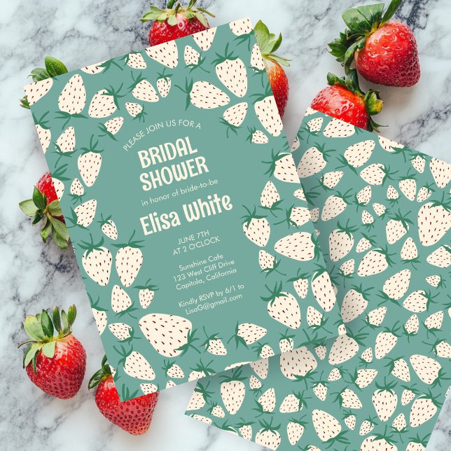 Convite Chá de panela PERSONALIZADO de Morango Branco (White Strawberry Pineberry CUSTOM Bridal Shower Invitation
)