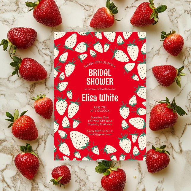 Convite Chá de panela PERSONALIZADO de Morango Branco (White Strawberry Pineberry CUSTOM Bridal Shower Invitation
)