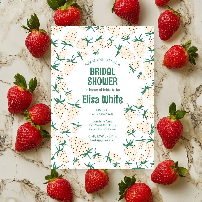 Convite Chá de panela PERSONALIZADO de Morango Branco (White Strawberry Pineberry CUSTOM Bridal Shower Invitation
)