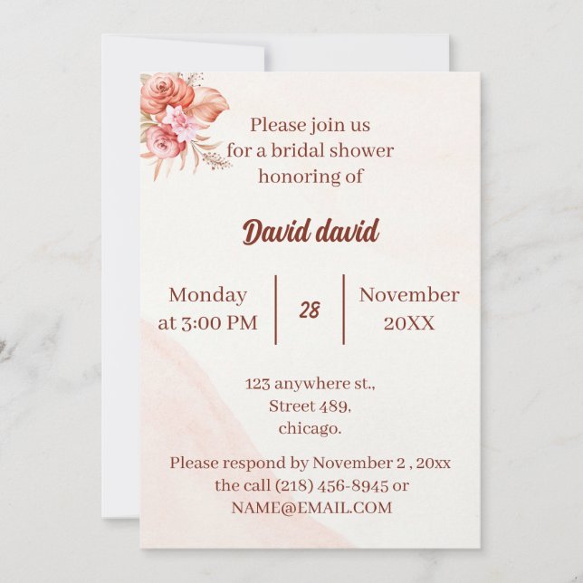 Convite Chá de panela Personalizado de Quadro Floral Elega (Frente)