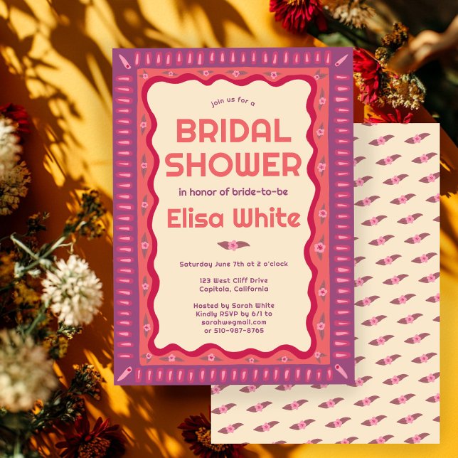 Convite Chá de panela PERSONALIZADO do Retro Boho Fun (Retro Boho Fun Handmade CUSTOM Bridal Shower Invitation
)