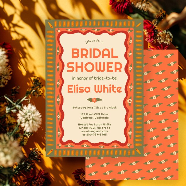 Convite Chá de panela PERSONALIZADO do Retro Boho Fun (Retro Boho Fun Handmade CUSTOM Bridal Shower Invitation
)