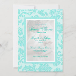 Convite Chá de panela personalizado Elegante Teal Damask