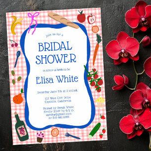 Convite Chá de panela PERSONALIZADO Gingham Picnic Moderno