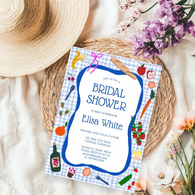 Convite Chá de panela PERSONALIZADO Gingham Picnic Moderno (Gingham Picnic Modern Cute CUSTOM Bridal Shower Invitation
)