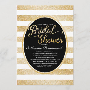 Convite Chá de panela Personalizado Glitter Dourado Preto-