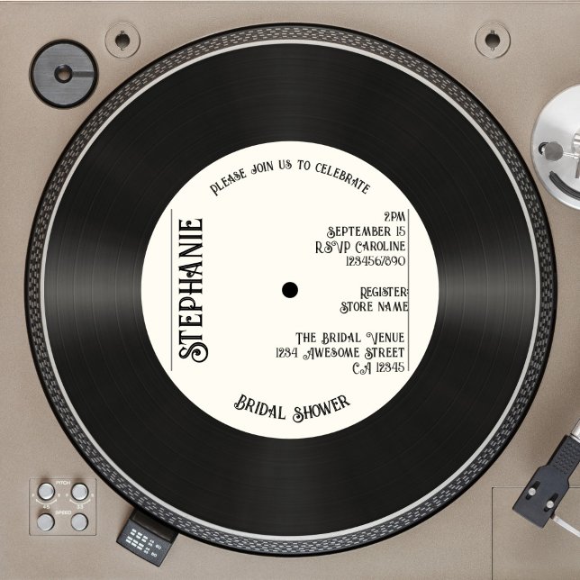 Convite Chá de panela Personalizado Retro Faux Vinyl Recor (Criador carregado)