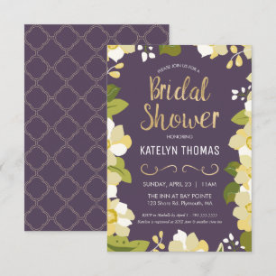 Convite Chá de panela, Personalizar Floral com Dourado