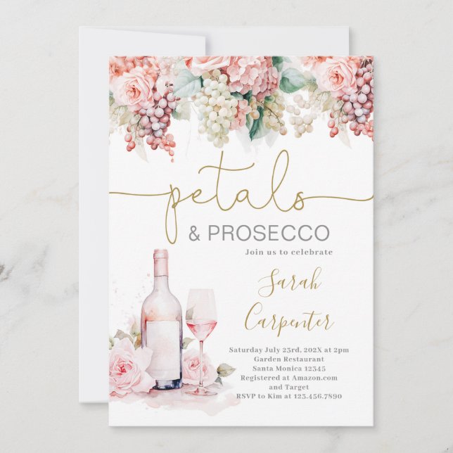 Convite Chá de panela Petals Prosecco (Frente)
