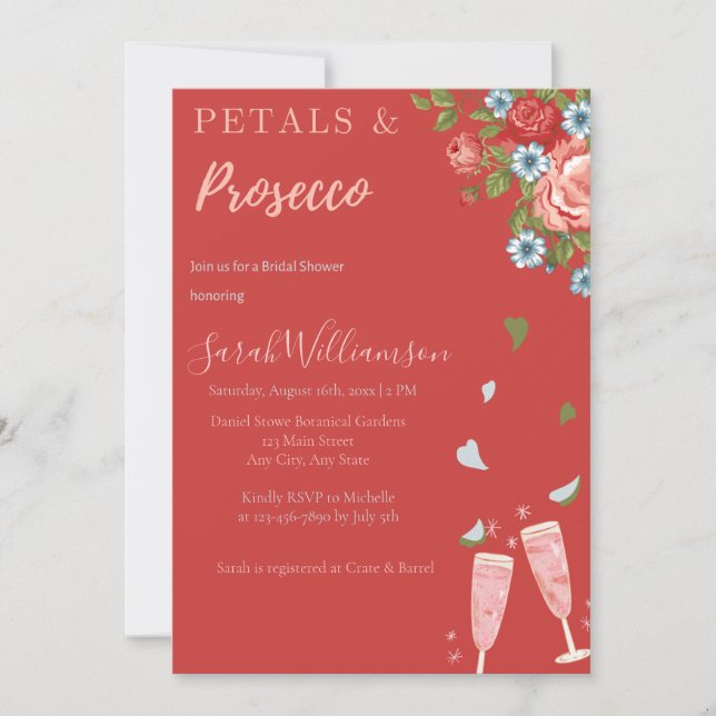 Convite Chá de panela Petals & Prosecco (Frente)