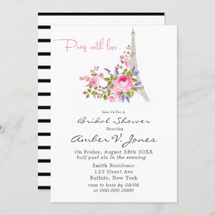 Convite Chá de panela Pink Peony em Torre Eiffel Paris Inv