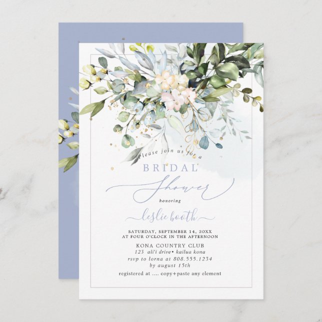 Convite Chá de panela PixDezines Blue Gum Eucalyptus (Frente/Verso)