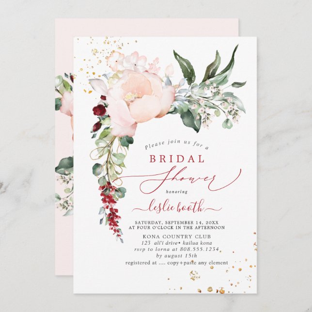 Convite Chá de panela PixDezines Blush Peony (Frente/Verso)