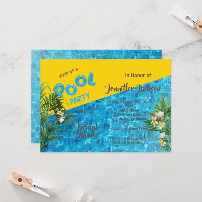 Convite Chá de panela Poolside Summer (Frente/Verso In Situ)