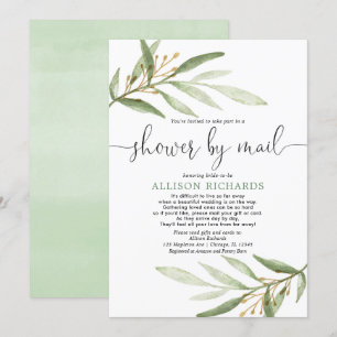 Convite Chá de panela por correio simples verde ouro eleg