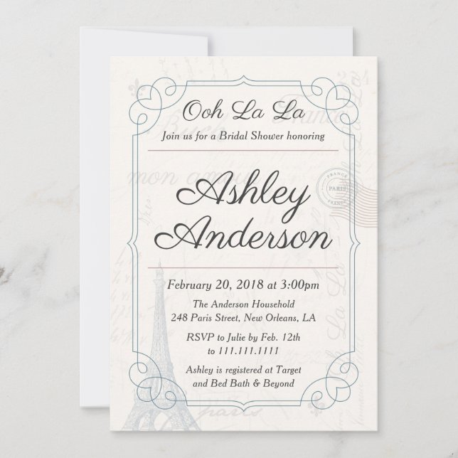 Convite Chá de panela postal francês Vintage (Frente)