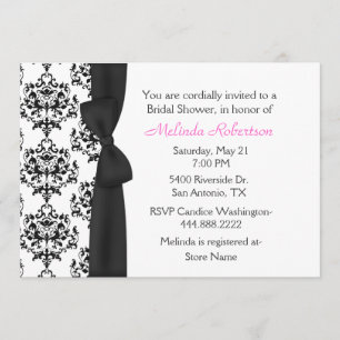 Convite Chá de panela preto & branco chique do damasco