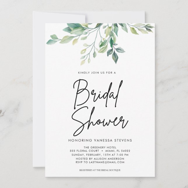 Convite Chá de panela Preto de Script Manuscrito Moderno (Frente)