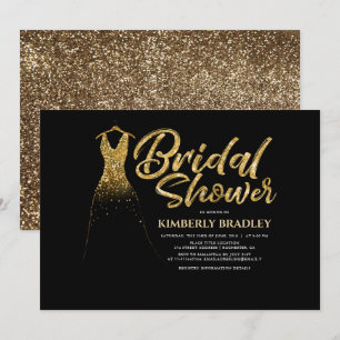 Convite Chá de panela Preto Dourado De Casamento Com Bril
