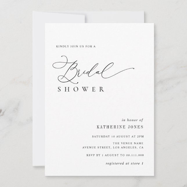 Convite chá de panela preto e branco com script elegante (Frente)