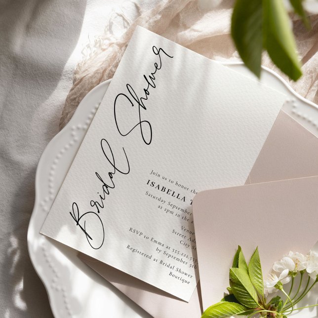 Convite Chá de panela preto e branco com script mínimo (Criador carregado)