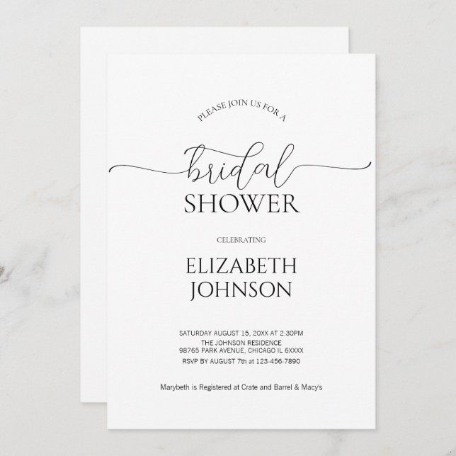 Convite Chá de panela preto e branco com script mínimo sim (Frente/Verso)