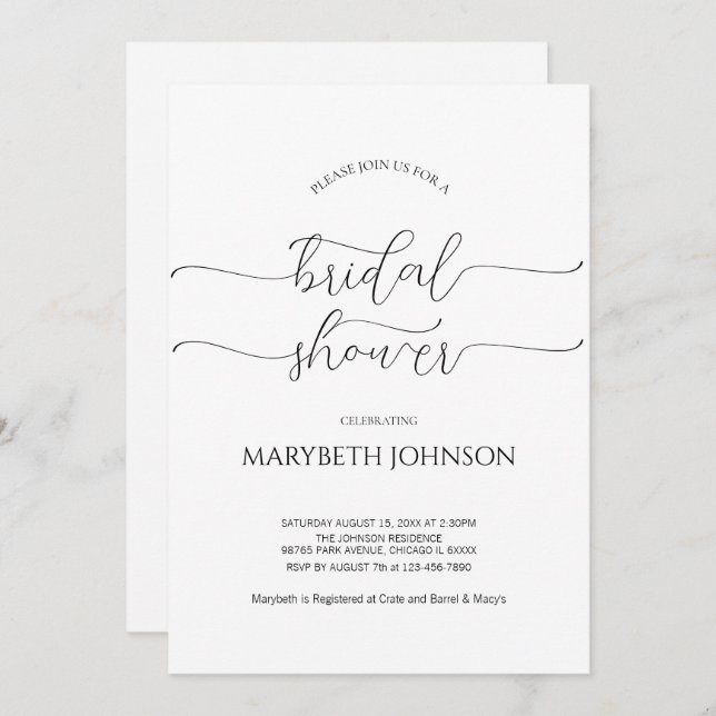 Convite Chá de panela preto e branco com script mínimo sim (Frente/Verso)