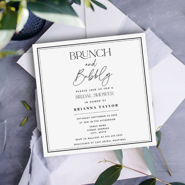 Convite Chá de panela preto e branco da caligrafia moderna (Criador carregado)