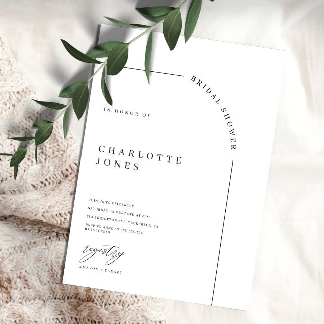 Convite Chá de panela preto e branco de arco moderno convi (Criador carregado)