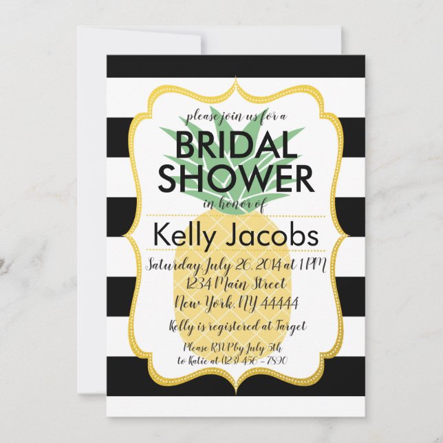 Convite Chá de panela preto e branco do abacaxi (Frente)