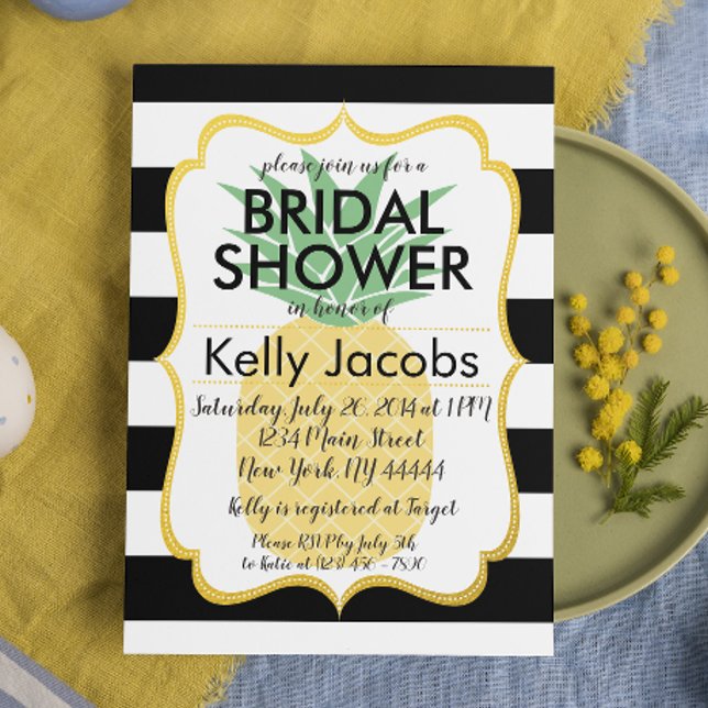 Convite Chá de panela preto e branco do abacaxi (Criador carregado)