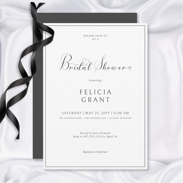 Convite Chá de panela preto e branco mínimo moderno (Modern Minimal Black & White Bridal Shower Invitation)