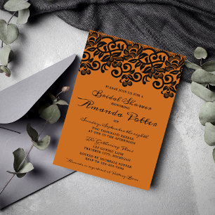 Convite Chá de panela Preto Laranja de Lace Halloween