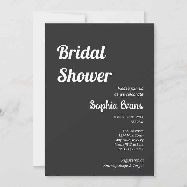 Convite Chá de panela Preto Mínimo e Simples Matte (Frente)