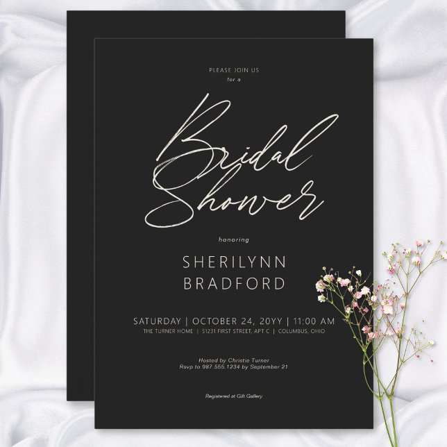 Convite Chá de panela preto mínimo moderno (Modern Minimal Black Bridal Shower Invitation)