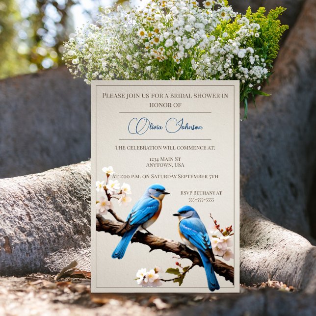 Convite Chá de panela primavera Bluebird (Spring Bluebirds Bridal Shower Invitation)