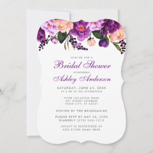 Convite Chá de panela Purple Silver Floral Invite
