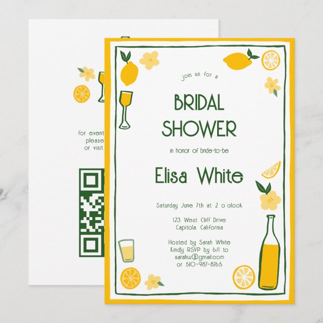 Convite Chá de panela QR PERSONALIZADO de Limoncello Lemon (Frente/Verso)