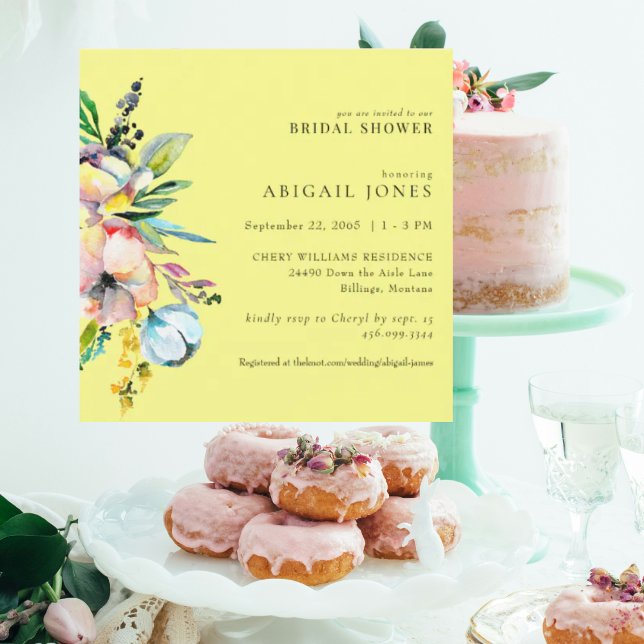 Convite Chá de panela Quadrado Floral Colorido Amarelo (Criador carregado)