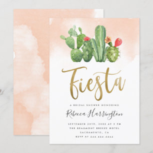 Convite Chá de panela Quic Blush Watercolor Cactus Fiesta