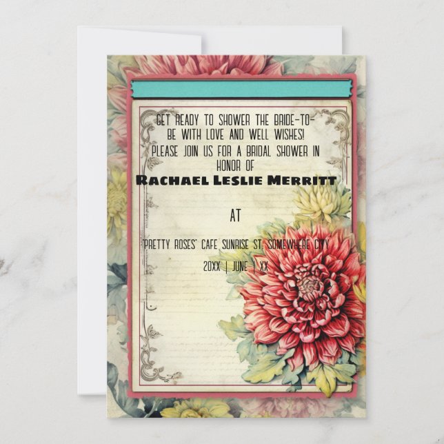 Convite Chá de panela Red Dahlia Ephemera (Frente)