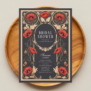 Convite Chá de panela Red Poppy Art Nouveau